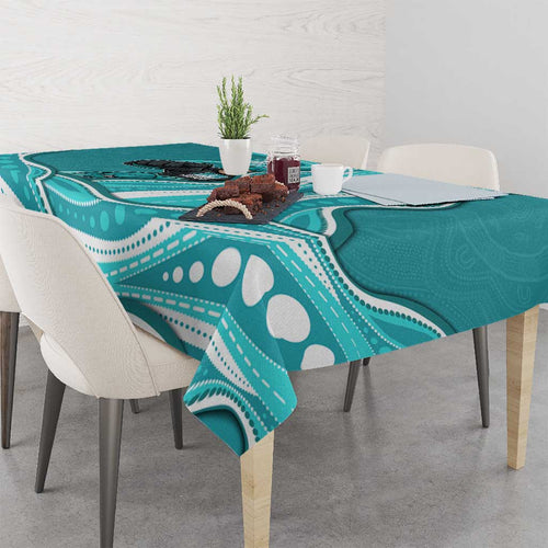Brisbane Heat Tablecloth Aboriginal Dot Art Cyan White - Tribal Wave Pattern
