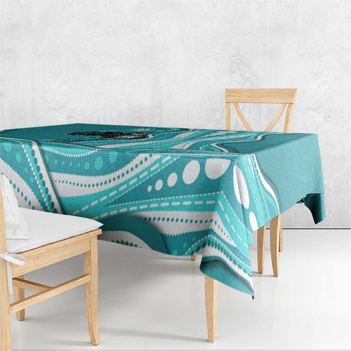 Brisbane Heat Tablecloth Aboriginal Dot Art Cyan White - Tribal Wave Pattern