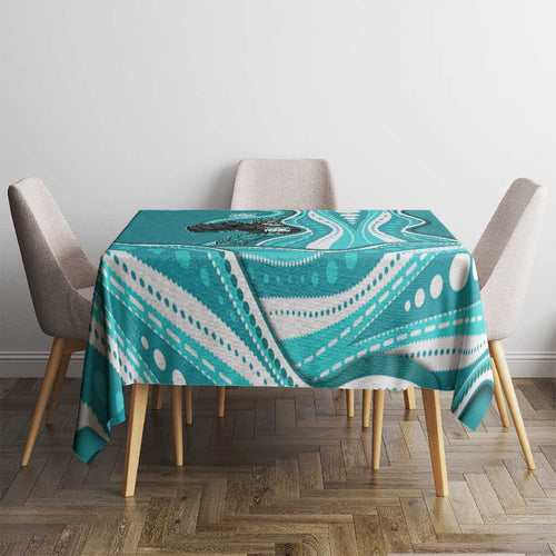 Brisbane Heat Tablecloth Aboriginal Dot Art Cyan White - Tribal Wave Pattern