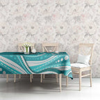 Brisbane Heat Tablecloth Aboriginal Dot Art Cyan White - Tribal Wave Pattern