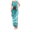 Brisbane Heat Tank Maxi Dress Aboriginal Dot Art Cyan White - Tribal Wave Pattern