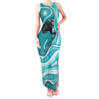Brisbane Heat Tank Maxi Dress Aboriginal Dot Art Cyan White - Tribal Wave Pattern