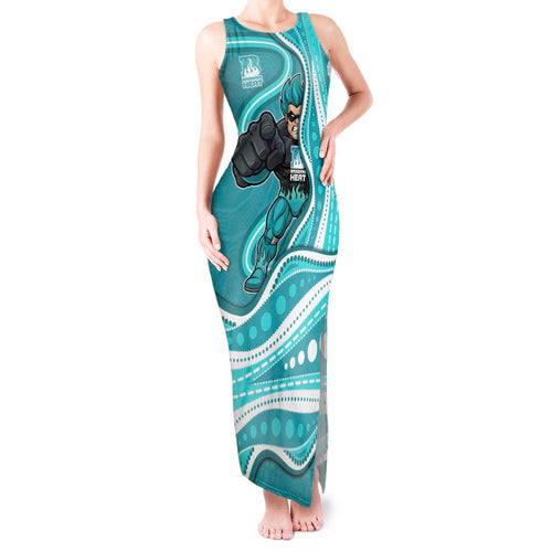 Brisbane Heat Tank Maxi Dress Aboriginal Dot Art Cyan White - Tribal Wave Pattern