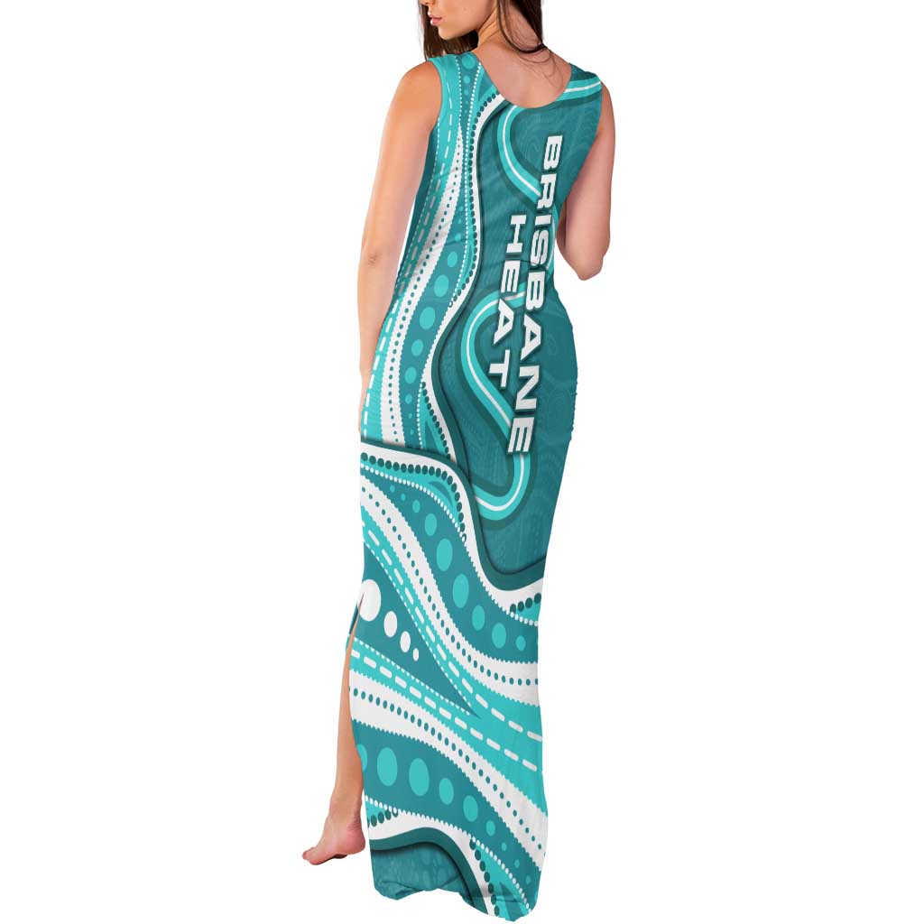 Brisbane Heat Tank Maxi Dress Aboriginal Dot Art Cyan White - Tribal Wave Pattern