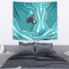 Brisbane Heat Tapestry Aboriginal Dot Art Cyan White - Tribal Wave Pattern