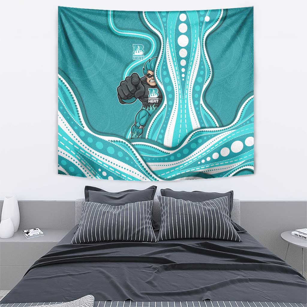 Brisbane Heat Tapestry Aboriginal Dot Art Cyan White - Tribal Wave Pattern