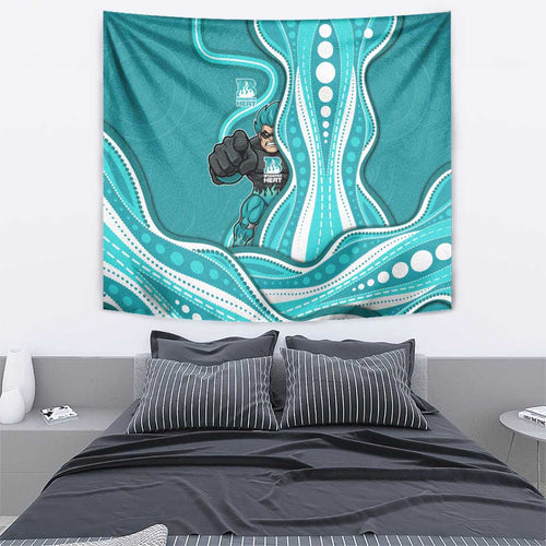 Brisbane Heat Tapestry Aboriginal Dot Art Cyan White - Tribal Wave Pattern