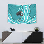 Brisbane Heat Tapestry Aboriginal Dot Art Cyan White - Tribal Wave Pattern