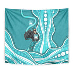Brisbane Heat Tapestry Aboriginal Dot Art Cyan White - Tribal Wave Pattern
