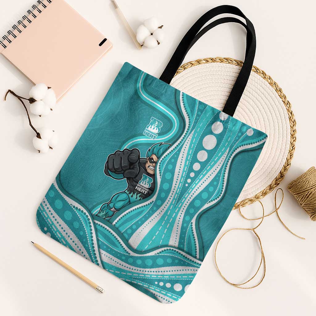 Brisbane Heat Tote Bag Aboriginal Dot Art Cyan White - Tribal Wave Pattern