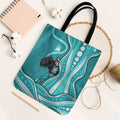 Brisbane Heat Tote Bag Aboriginal Dot Art Cyan White - Tribal Wave Pattern