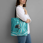 Brisbane Heat Tote Bag Aboriginal Dot Art Cyan White - Tribal Wave Pattern