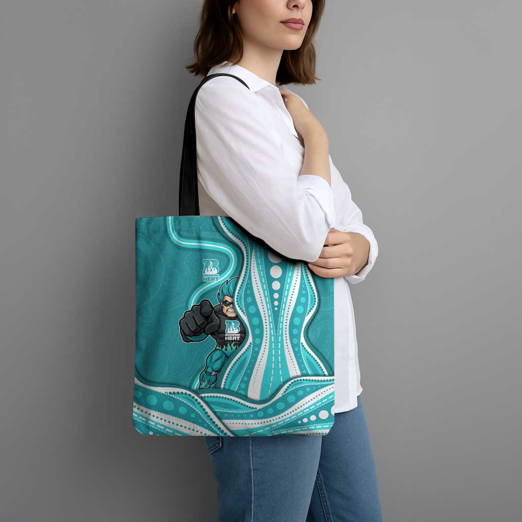 Brisbane Heat Tote Bag Aboriginal Dot Art Cyan White - Tribal Wave Pattern