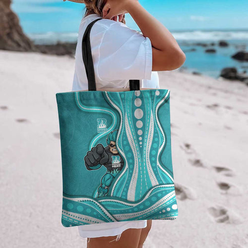 Brisbane Heat Tote Bag Aboriginal Dot Art Cyan White - Tribal Wave Pattern