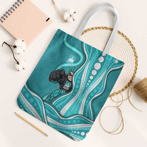 Brisbane Heat Tote Bag Aboriginal Dot Art Cyan White - Tribal Wave Pattern