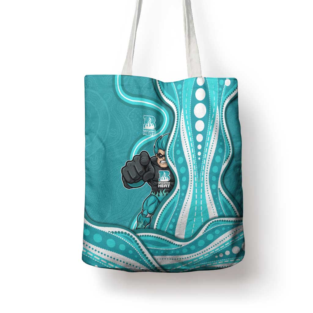 Brisbane Heat Tote Bag Aboriginal Dot Art Cyan White - Tribal Wave Pattern