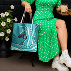 Brisbane Heat Tote Bag Aboriginal Dot Art Cyan White - Tribal Wave Pattern