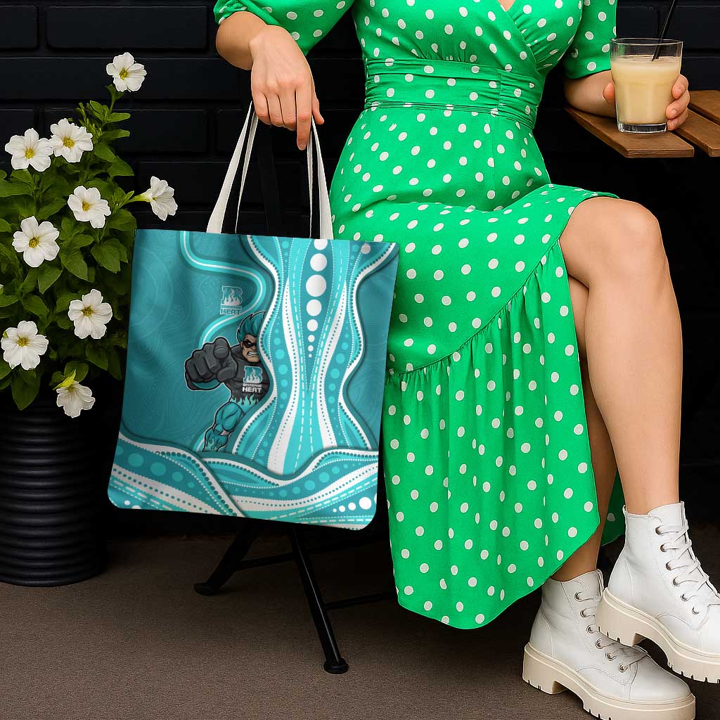Brisbane Heat Tote Bag Aboriginal Dot Art Cyan White - Tribal Wave Pattern