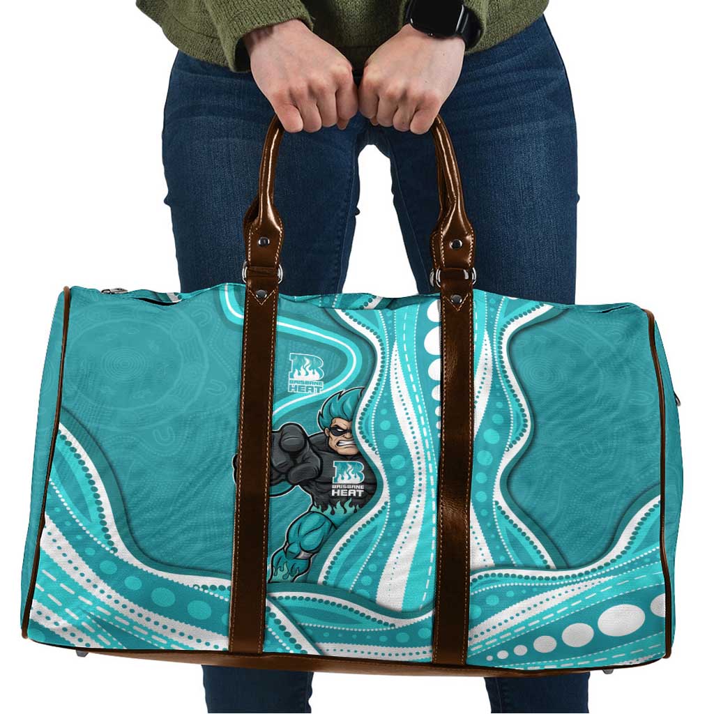 Brisbane Heat Travel Bag Aboriginal Dot Art Cyan White - Tribal Wave Pattern