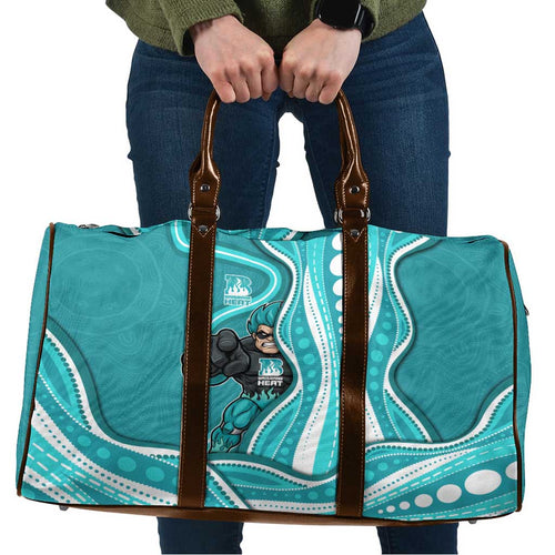 Brisbane Heat Travel Bag Aboriginal Dot Art Cyan White - Tribal Wave Pattern