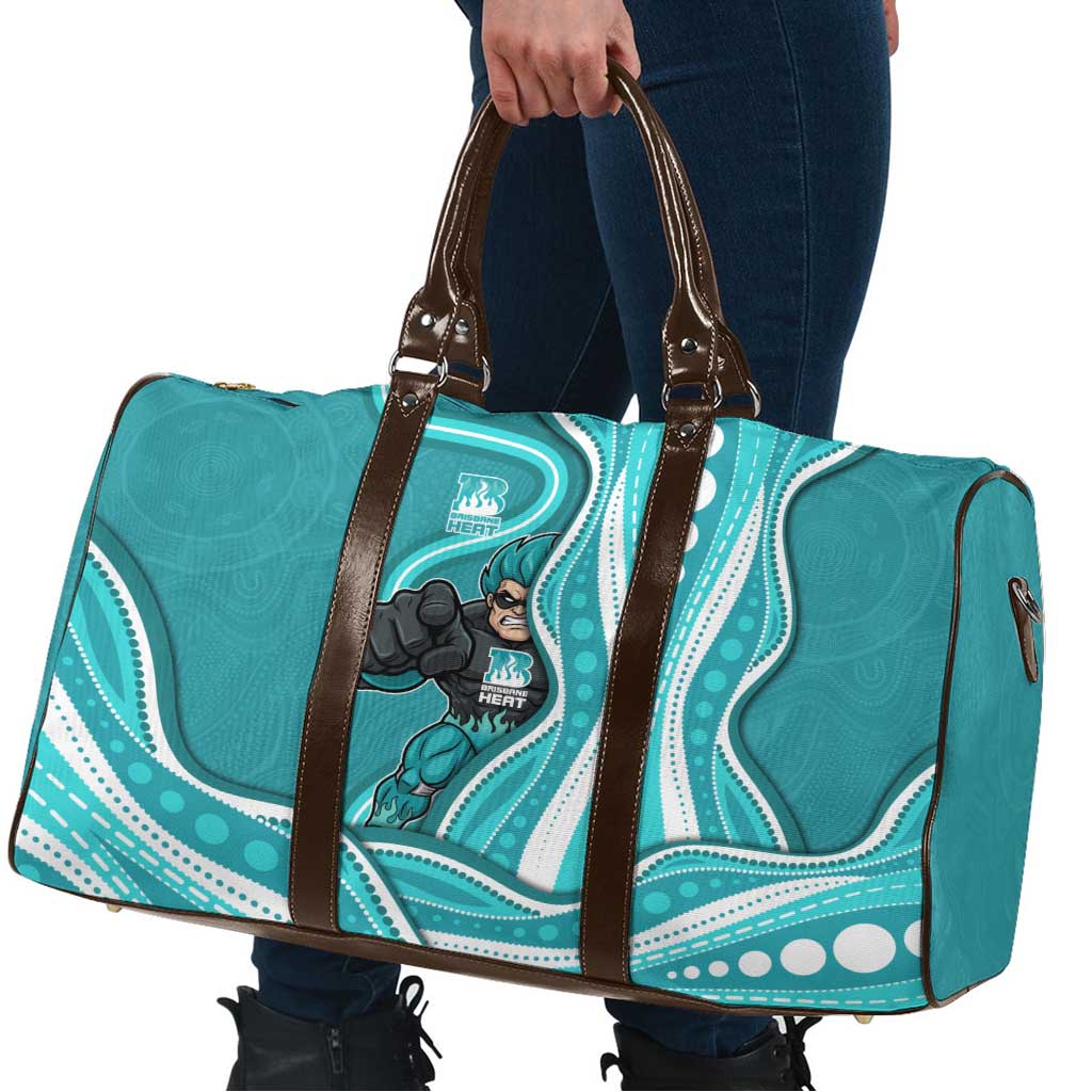 Brisbane Heat Travel Bag Aboriginal Dot Art Cyan White - Tribal Wave Pattern