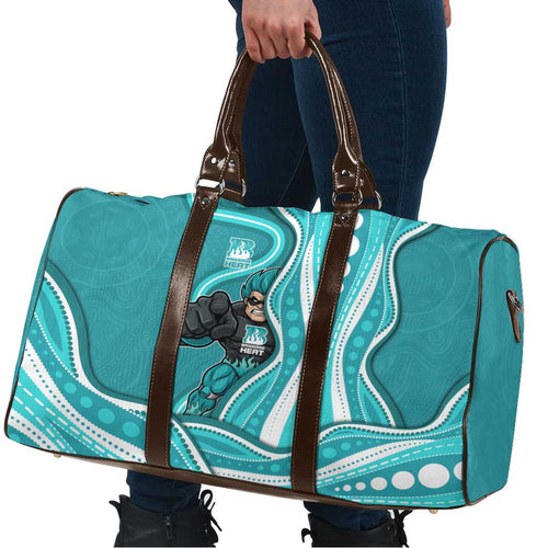 Brisbane Heat Travel Bag Aboriginal Dot Art Cyan White - Tribal Wave Pattern