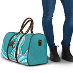 Brisbane Heat Travel Bag Aboriginal Dot Art Cyan White - Tribal Wave Pattern