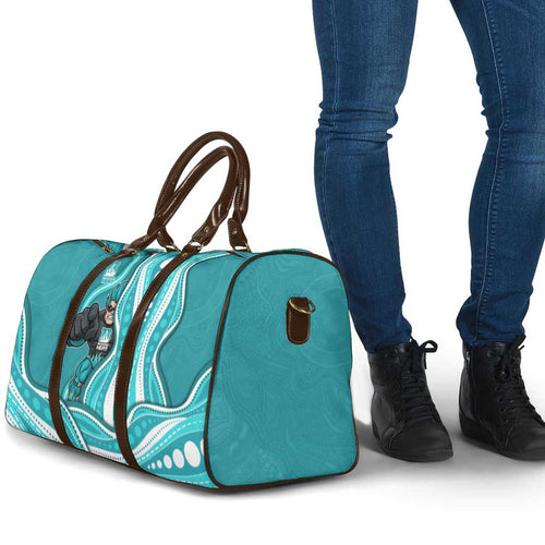Brisbane Heat Travel Bag Aboriginal Dot Art Cyan White - Tribal Wave Pattern