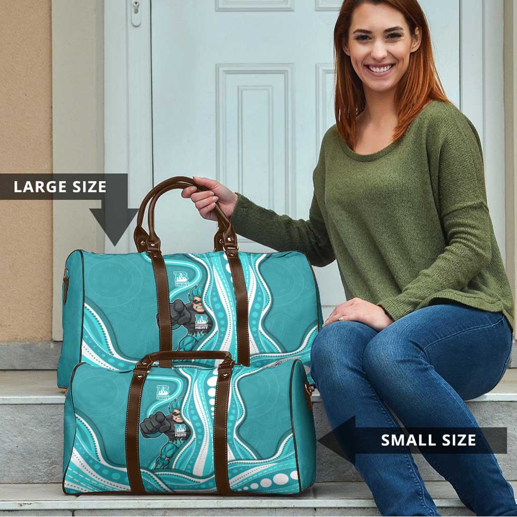 Brisbane Heat Travel Bag Aboriginal Dot Art Cyan White - Tribal Wave Pattern