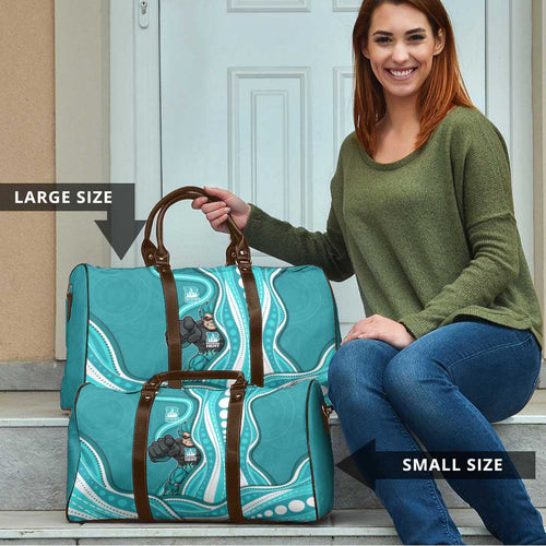 Brisbane Heat Travel Bag Aboriginal Dot Art Cyan White - Tribal Wave Pattern