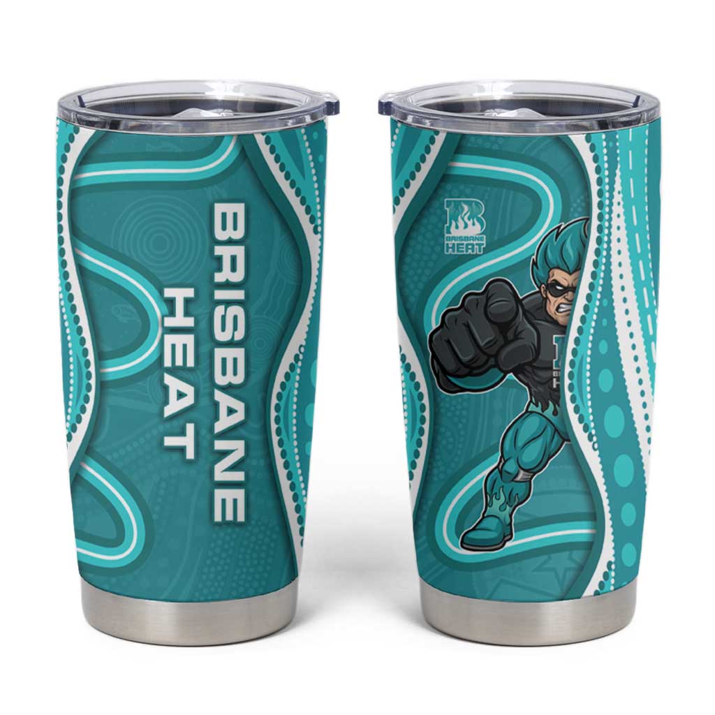 Brisbane Heat Tumbler Cup Aboriginal Dot Art Cyan White - Tribal Wave Pattern