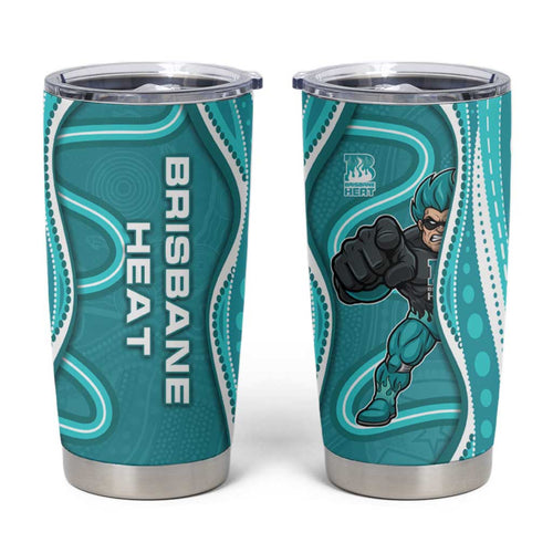 Brisbane Heat Tumbler Cup Aboriginal Dot Art Cyan White - Tribal Wave Pattern