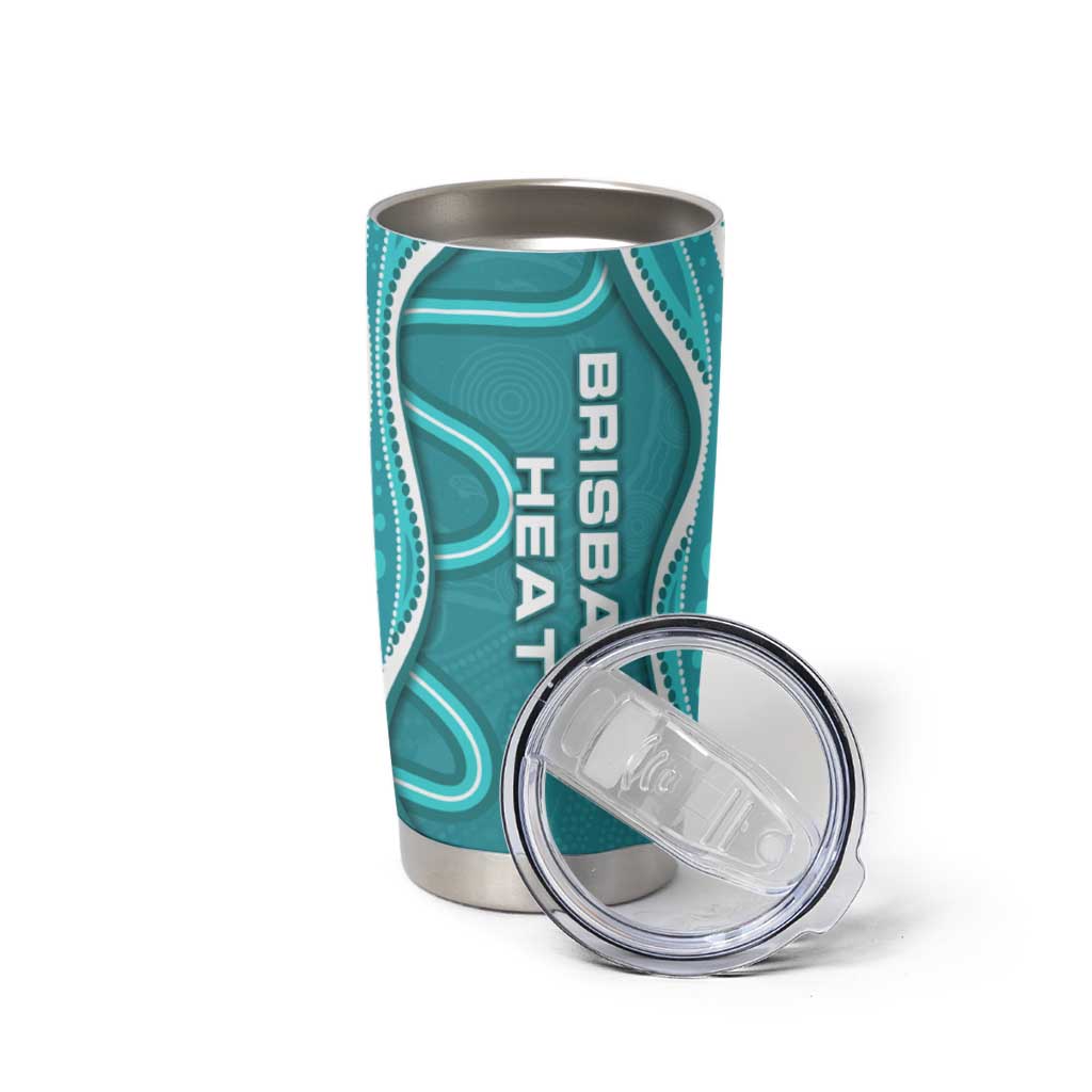 Brisbane Heat Tumbler Cup Aboriginal Dot Art Cyan White - Tribal Wave Pattern
