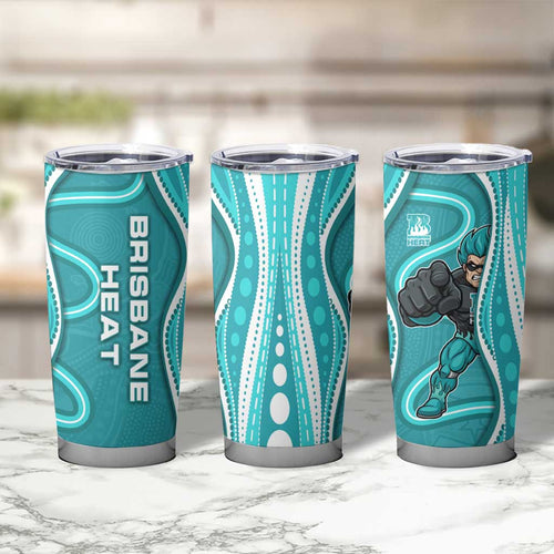 Brisbane Heat Tumbler Cup Aboriginal Dot Art Cyan White - Tribal Wave Pattern