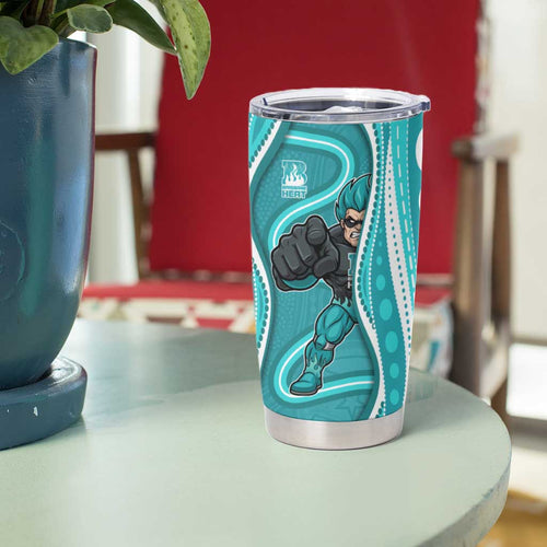 Brisbane Heat Tumbler Cup Aboriginal Dot Art Cyan White - Tribal Wave Pattern