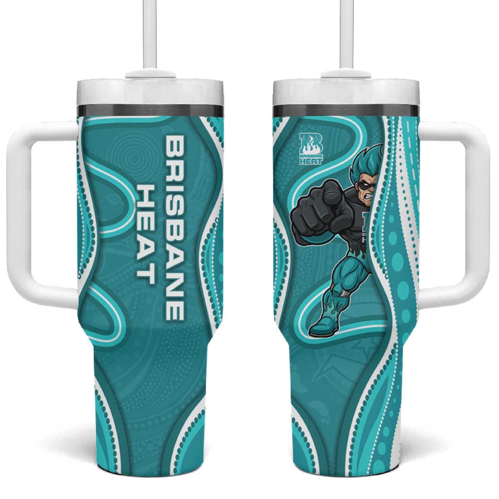 Brisbane Heat Tumbler With Handle Aboriginal Dot Art Cyan White - Tribal Wave Pattern