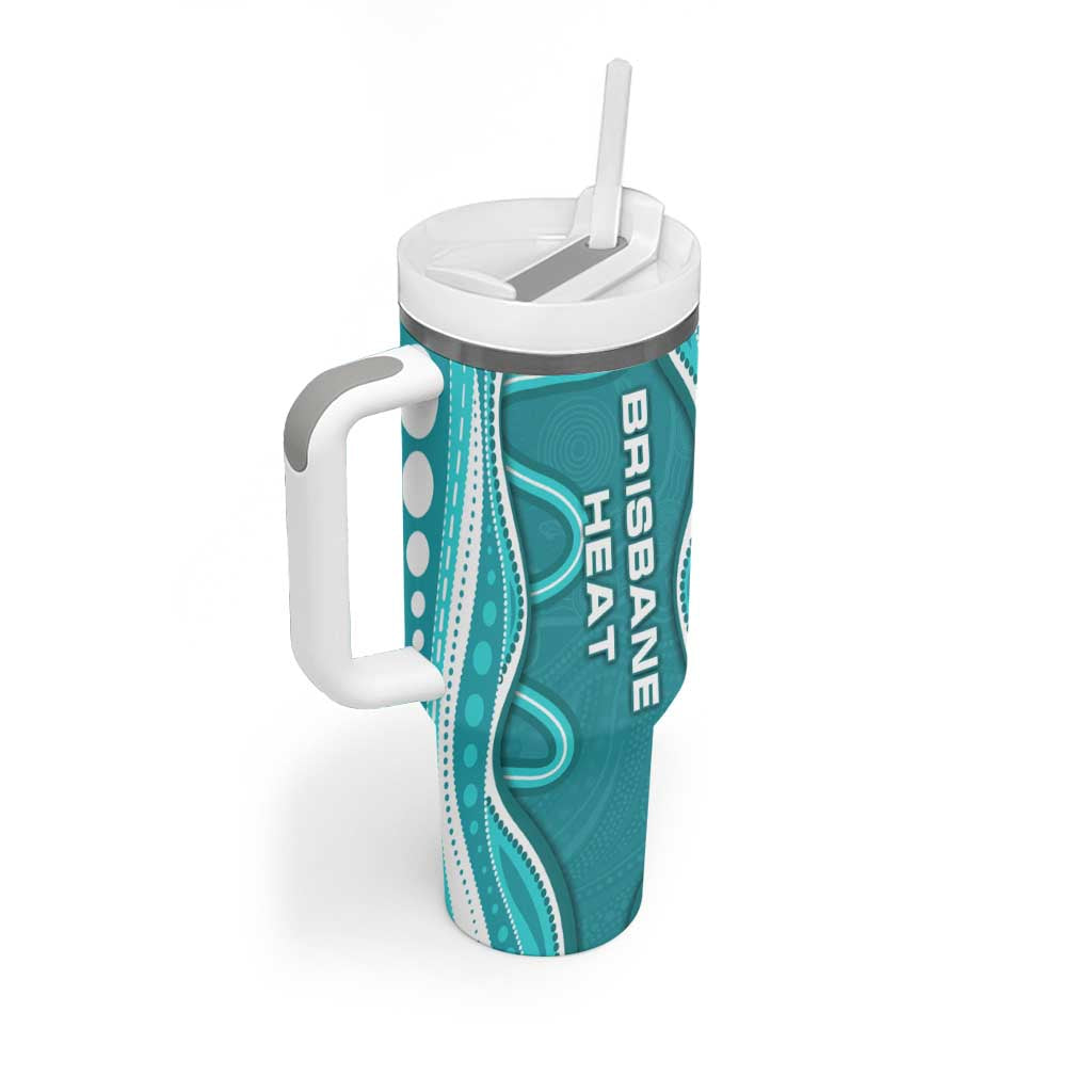 Brisbane Heat Tumbler With Handle Aboriginal Dot Art Cyan White - Tribal Wave Pattern