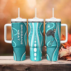 Brisbane Heat Tumbler With Handle Aboriginal Dot Art Cyan White - Tribal Wave Pattern