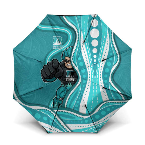 Brisbane Heat Umbrella Aboriginal Dot Art Cyan White - Tribal Wave Pattern