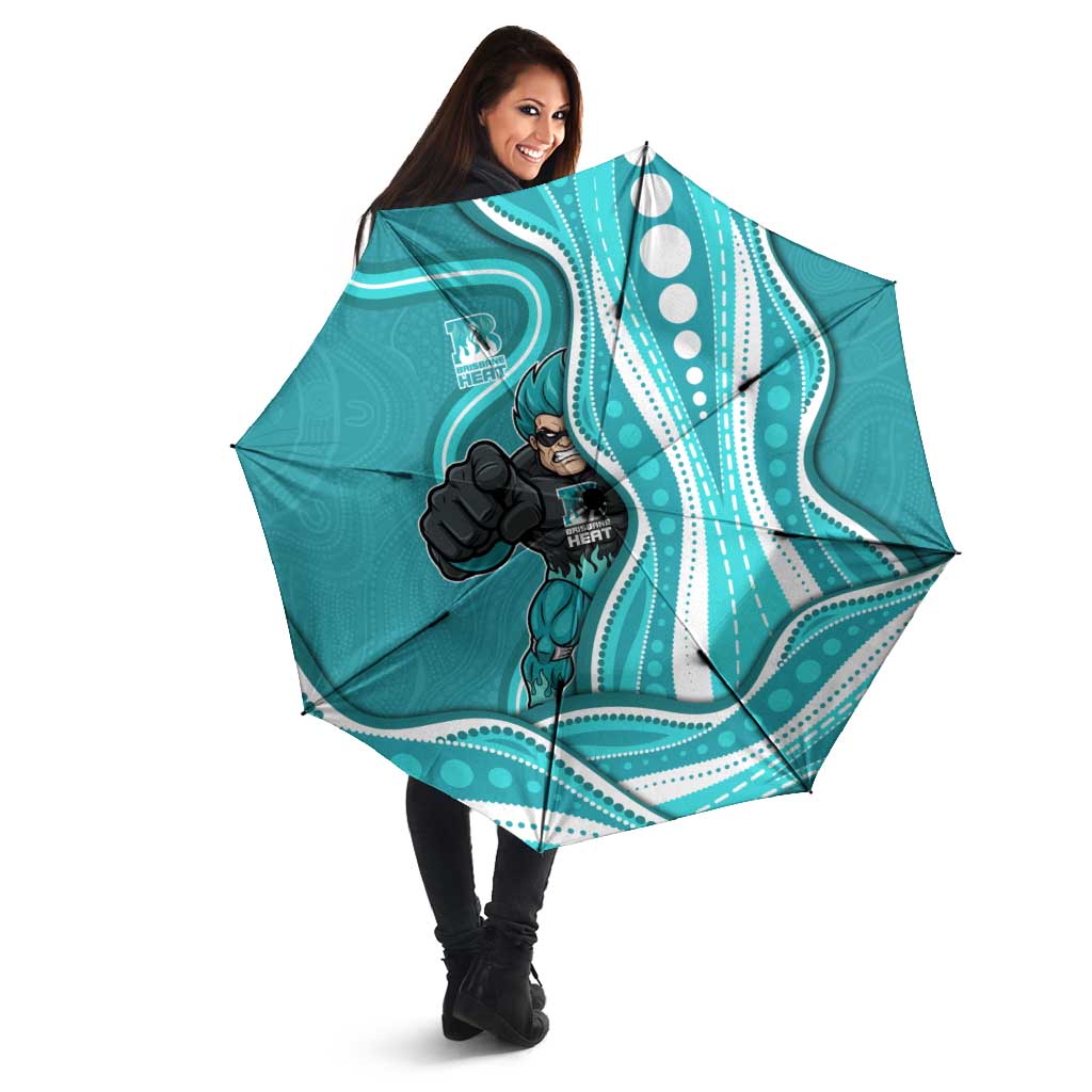 Brisbane Heat Umbrella Aboriginal Dot Art Cyan White - Tribal Wave Pattern