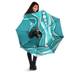 Brisbane Heat Umbrella Aboriginal Dot Art Cyan White - Tribal Wave Pattern