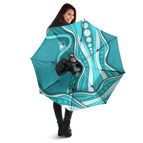 Brisbane Heat Umbrella Aboriginal Dot Art Cyan White - Tribal Wave Pattern