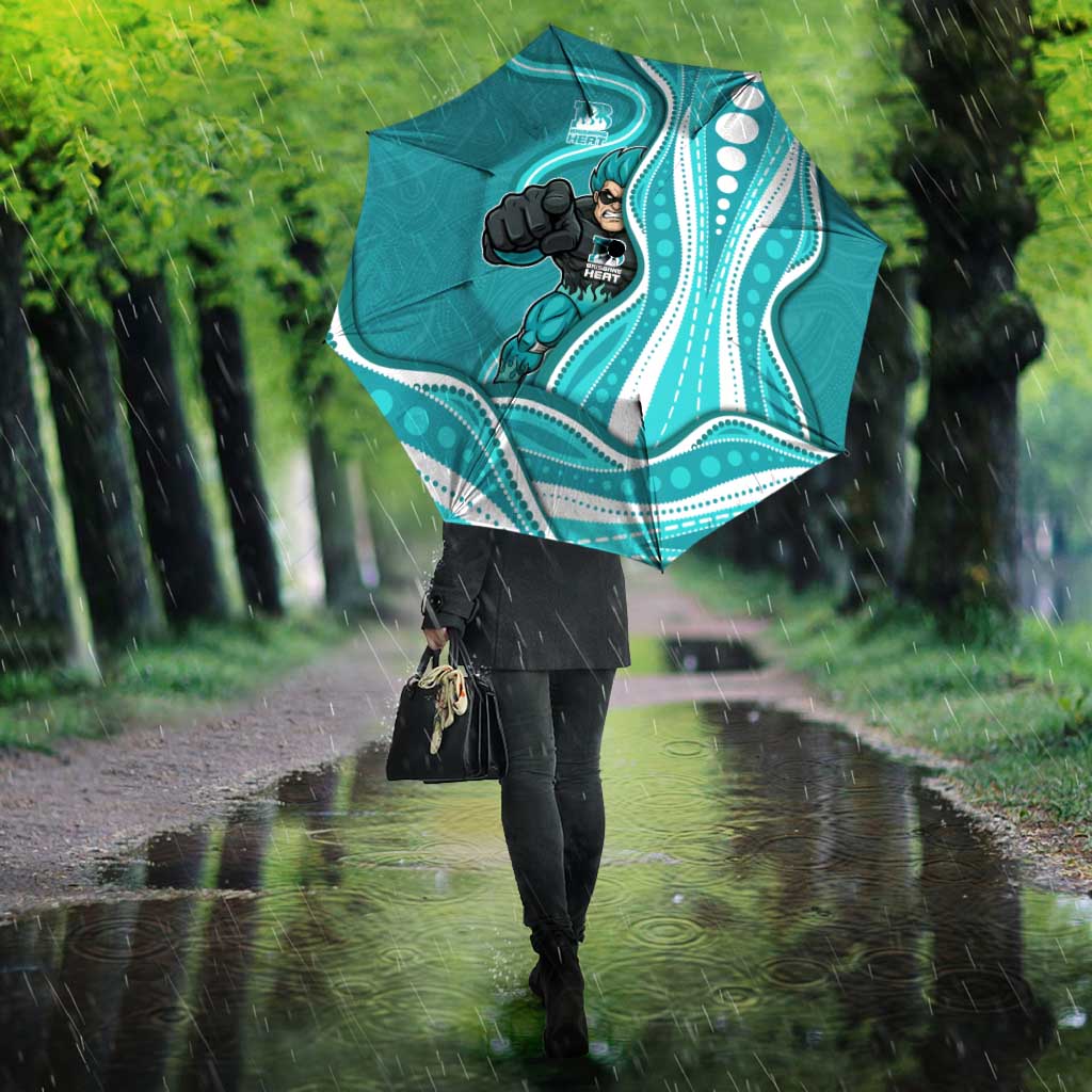 Brisbane Heat Umbrella Aboriginal Dot Art Cyan White - Tribal Wave Pattern