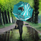 Brisbane Heat Umbrella Aboriginal Dot Art Cyan White - Tribal Wave Pattern