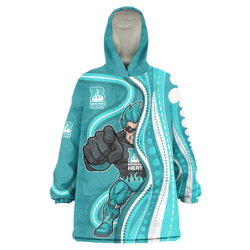 Brisbane Heat Wearable Blanket Hoodie Aboriginal Dot Art Cyan White - Tribal Wave Pattern