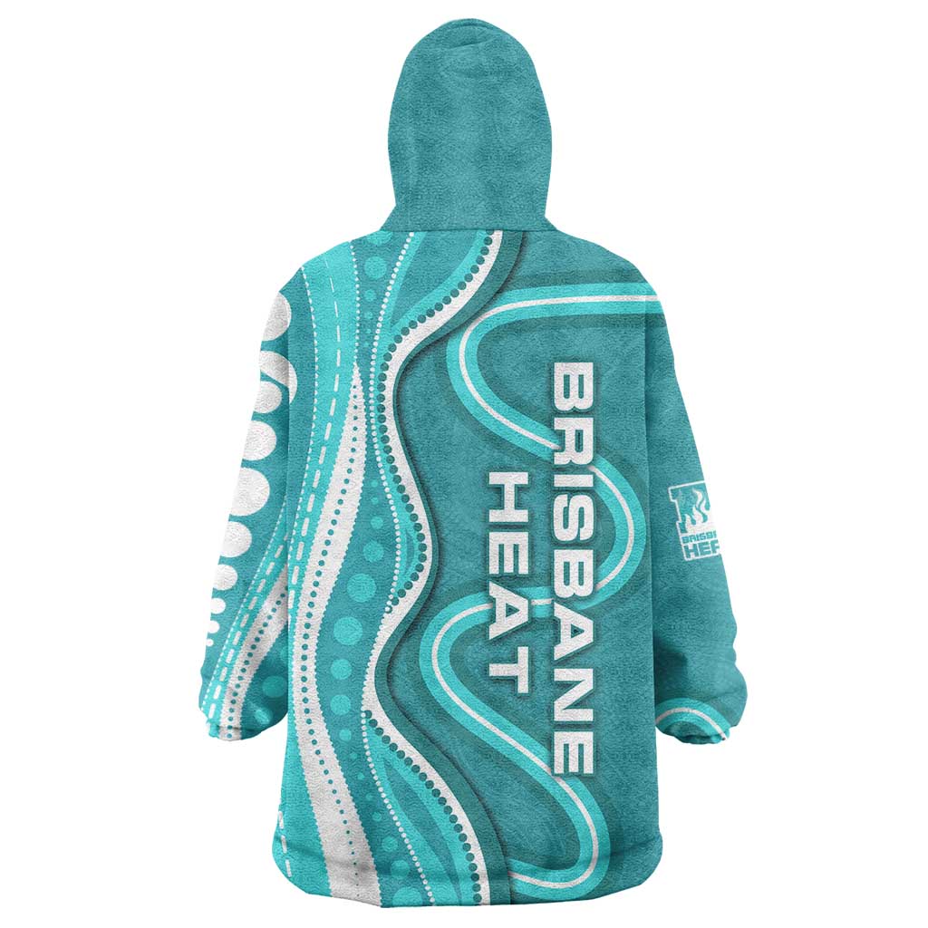 Brisbane Heat Wearable Blanket Hoodie Aboriginal Dot Art Cyan White - Tribal Wave Pattern