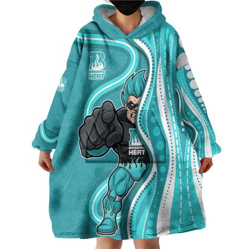 Brisbane Heat Wearable Blanket Hoodie Aboriginal Dot Art Cyan White - Tribal Wave Pattern