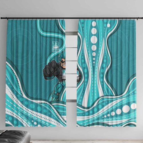 Brisbane Heat Window Curtain Aboriginal Dot Art Cyan White - Tribal Wave Pattern