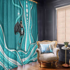 Brisbane Heat Window Curtain Aboriginal Dot Art Cyan White - Tribal Wave Pattern