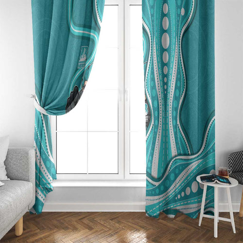 Brisbane Heat Window Curtain Aboriginal Dot Art Cyan White - Tribal Wave Pattern